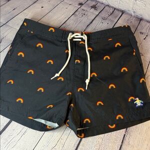 Penguin Men’s Black Swim Shorts with Rainbow Pattern